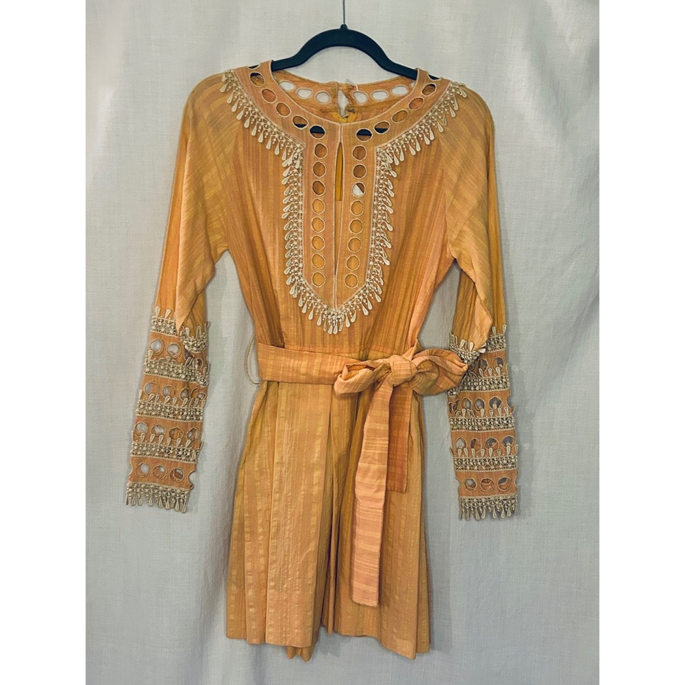 Vintage 60s Bill Atkinson Glen of Michigan Orange Striped Eyelet Mini Dress